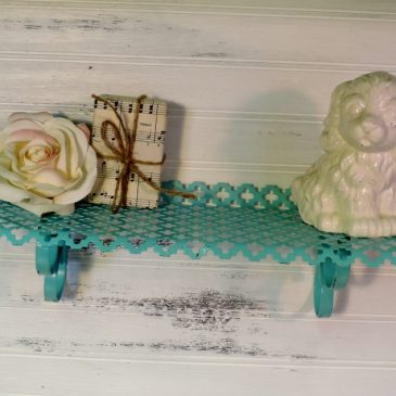 Cottage Green Shabby Metal Lattice Wall Shelf