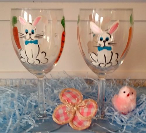 Hand Painted Easter Bunny Wine Glasses Hand Painted Glassware