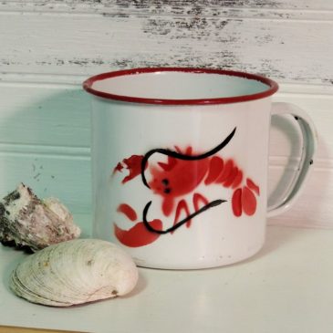 Red and White Lobster Enamel Coffee Cup