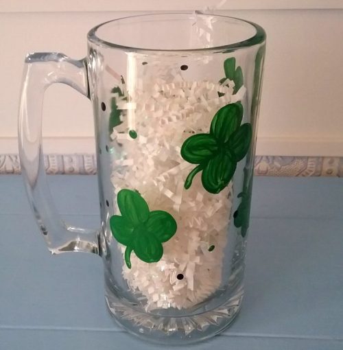 Personalized Hand Painted St. Patrick’s Day Shamrock Beer Glass Custom Made and Personalized Goods