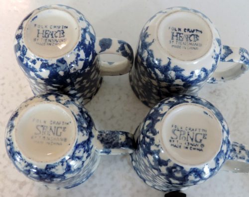 Vintage FolkCraft Spongeware Mug Set By Tienshan