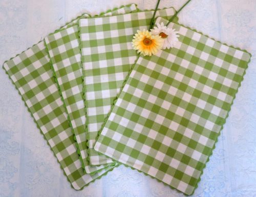Spring Cottage Lime Green Gingham Check Fabric Placemats
