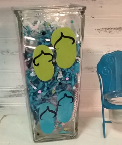 Hand Painted Flip Flop Glass Flower Vase Summer Decor Beach Cottage Decor