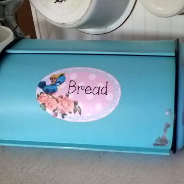 Turquoise Cottage Style Bluebird Metal Bread Box