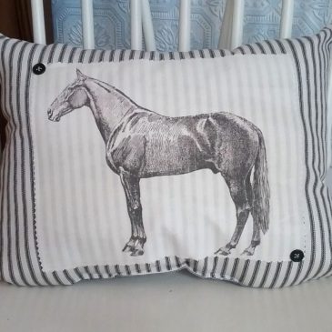 Handmade Vintage Inspired Black Ticking Horse Pillow