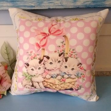 Handmade Vintage Kitsch Kitten Pillow