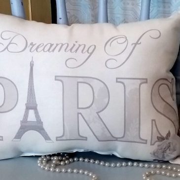Handmade Gray Dreaming of Paris Eiffel Tower Throw Pillow