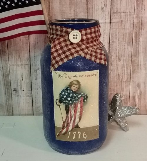 Vintage Patriotic Mason Jar Candle Holder The Day We Celebrate