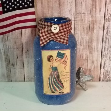 Vintage Victorian Girl Patriotic Mason Jar Candle Holder