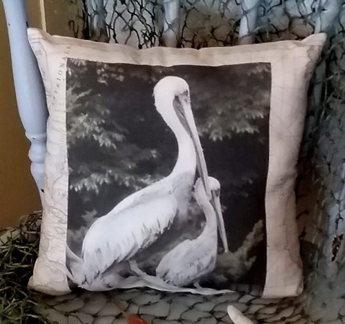 Vintage Inspired Pelican Nautical Map Pillow