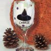 Personalized Hand Painted Wicked Witch Halloween Wine Glass Custom Made and Personalized Goods