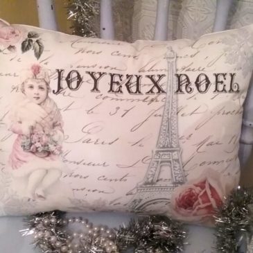 Handmade Paris Inspired French Christmas Pillow Joyeux Noel