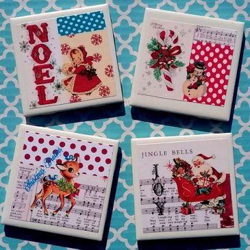 Handmade Retro Vintage Kitsch Christmas Coaster Set