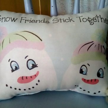 Handmade Snow Friends Stick Together Snowman Gift Pillow
