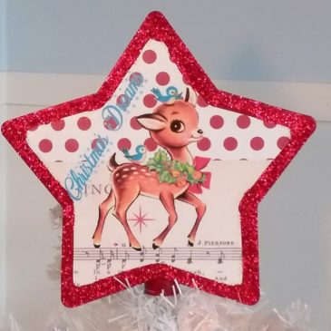 Handmade Vintage Inspired Retro Reindeer Christmas Tree Topper