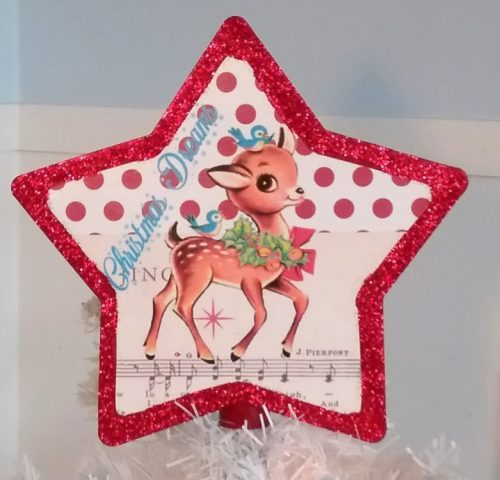 Handmade Vintage Inspired Retro Reindeer Christmas Tree Topper