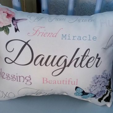 Sentimental Daughter Gift Pillow with Rose, Butterfly and Hydrangea