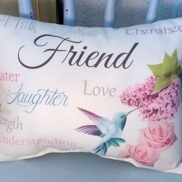 Sentimental Friend Gift Pillow with Rose, Hummingbird and Lilacs