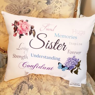 Sentimental Sister Gift Pillow with Rose, Butterfly and Hydrangea