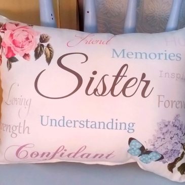 Sentimental Sister Gift Pillow with Rose, Butterfly and Hydrangea