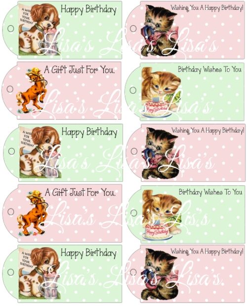 Printable Retro Children’s Birthday Gift Tags Digital Download Country Farmhouse Decor
