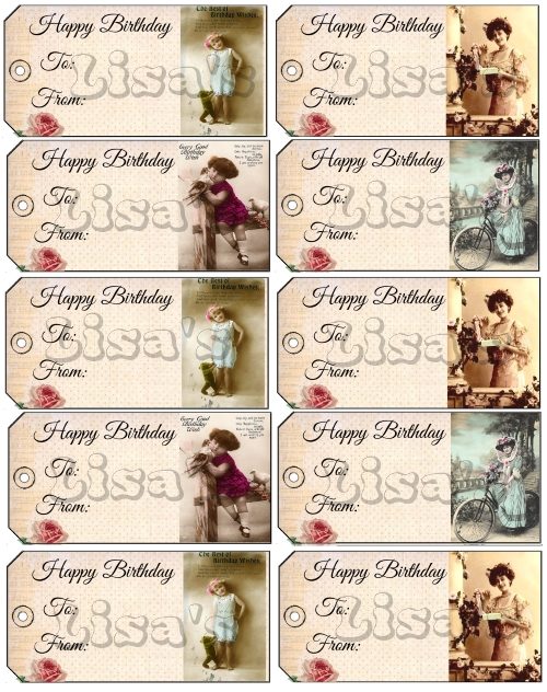 Printable Vintage Victorian Shabby Chic Birthday Gift Tags Digital Download