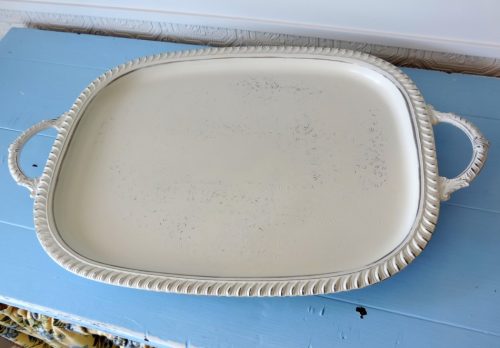 Shabby Chic White Painted Silver Tray, Distressed Shabby Chic Wedding Decor