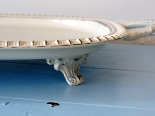 Shabby Chic White Painted Silver Tray, Distressed Shabby Chic Wedding Decor