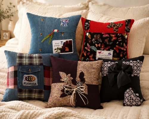 Custom Heirloom Keepsake Memory Pillows Made From Loved Ones Clothes