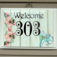 Custom Address Sign House Number Sign with Roses and Bike Shabby Chic