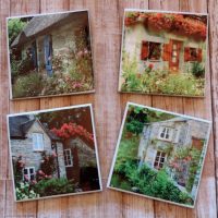 English Cottage Photos Ceramic Tile Coaster Set