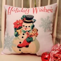 Holiday Wishes Vintage Retro Snowman Pillow