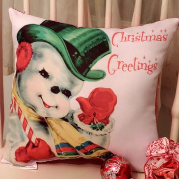 Handmade Vintage Style Waving Snowman Christmas Pillow