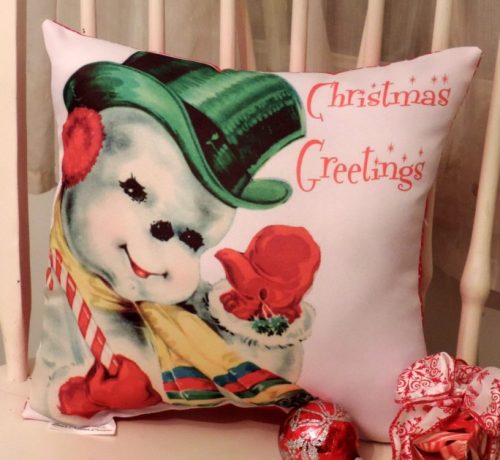 Handmade Vintage Style Waving Snowman Christmas Pillow Custom Pretty Pillows