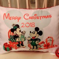 Vintage Disney Inspired Mickey Mouse and Minnie Mouse Christmas Pillow