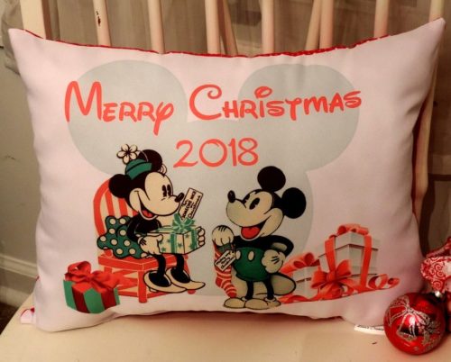 Vintage Disney Inspired Mickey Mouse and Minnie Mouse Christmas Pillow