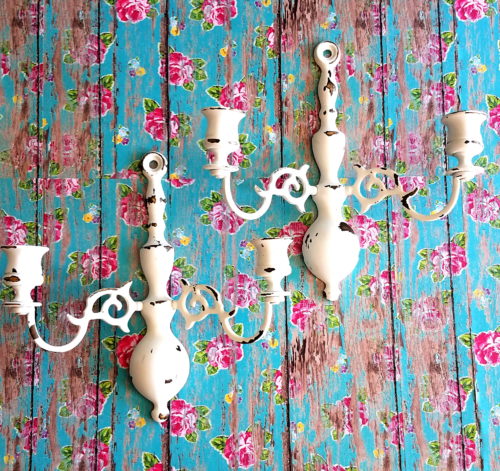 white shabby chic distressed candle sconces