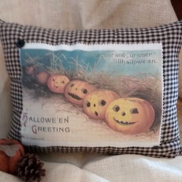 Handmade Vintage Victorian Jack O’Lantern Halloween Postcard Pillow