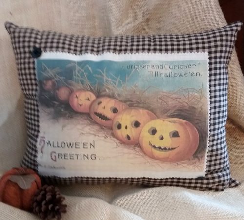 Vintage Victorian Jack O'Lantern Halloween Postcard Pillow