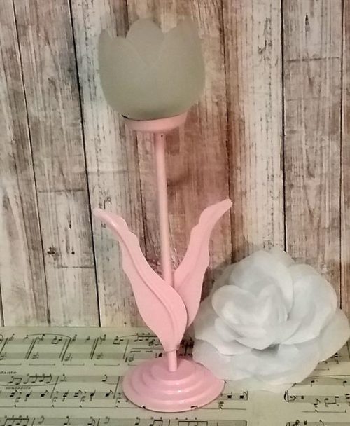 Whimsical Pink Painted Tulip Tealight Candle Holder Country Farmhouse Decor