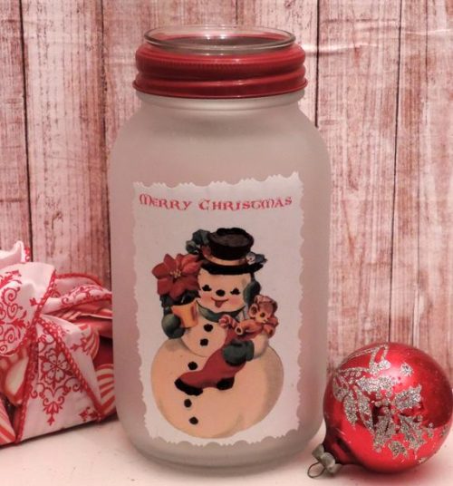 Hand Crafted Retro Snowman Mason Jar Christmas Candle Holder Creative Lamps & Lighting