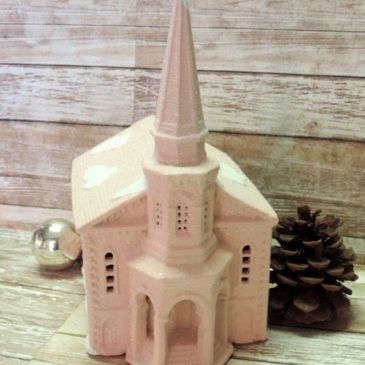 Pink Glittered Lighted Christmas Church