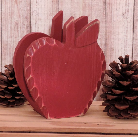 Wooden Apple Napkin Holder Country Kitchen Decor