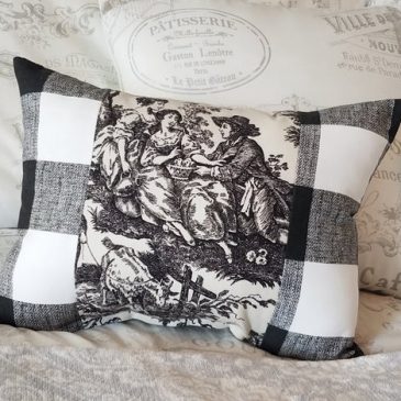 Handmade Country French Black Toile Accent Pillow