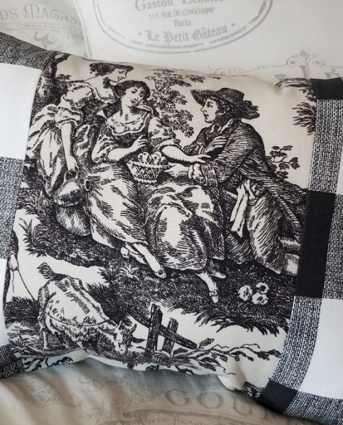 Handmade Country French Black Toile Accent Pillow Custom Pretty Pillows