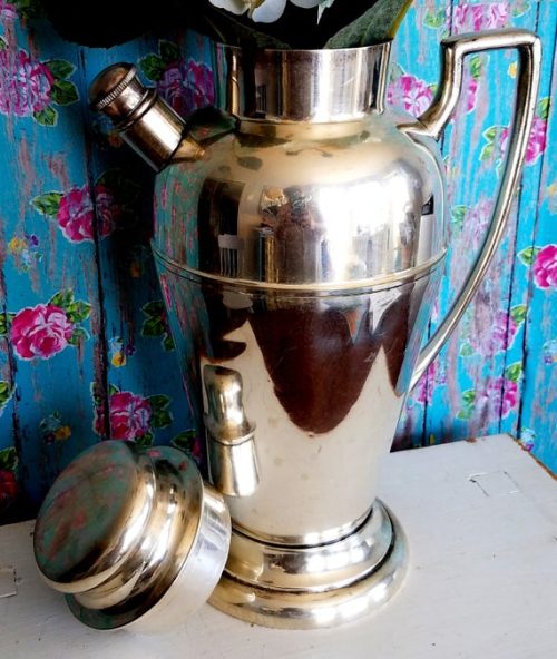 Vintage Silver Plated Cocktail Shaker Pitcher, Water Pitcher, Coffee Carafe Shabby Chic Home Decor