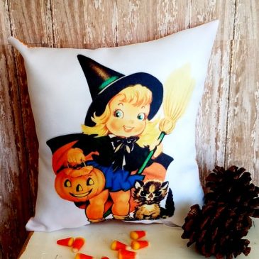 Handmade Cute Retro Vintage Kitsch Halloween Witch Pillow