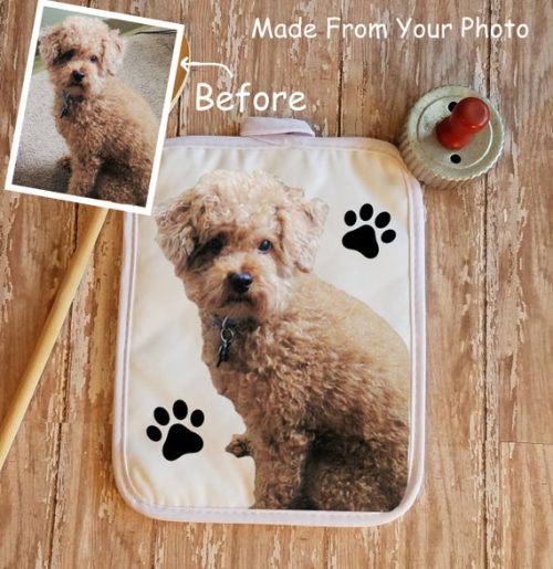 Personalized Pet Photo Kitchen Towel & Pot Holder Gift Set, Dog or Cat Dish Towel and Potholder, Pet Lover Housewarming or Christmas Gift