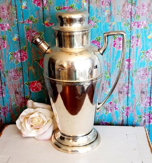 Vintage Silver Plated Cocktail Shaker Pitcher, Water Pitcher, Coffee Carafe Shabby Chic Home Decor