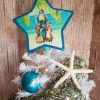 Handmade Vintage Inspired Turquoise Blue Nautical Beach Christmas Tree Topper Beach Cottage Decor